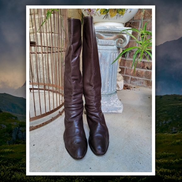 vintage 1980s brown leather alligator embossed knee high riding boots  8B - Picture 2 of 8